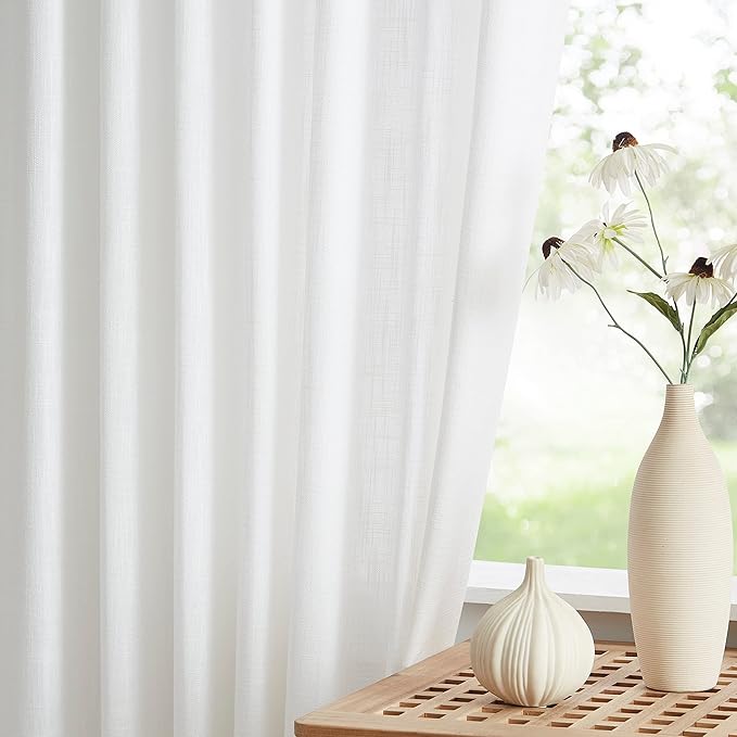 Vision Home White Pinch Pleated Semi Sheer Curtains Textured Light Filtering Window Curtains 72 inch for Living Room Bedroom Patio Rayon Blended Pinch Pleat Drapes with Hooks 1 Panel 60" Wx72 L