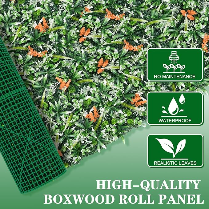 Artificial Boxwood Roll Panels 40"x120"(33.33 SQFT), Grass Wall Panels UV-Anti Greenery Privacy Hedge Screen for Indoor Outdoor Patio Balcony, Party Garden Fence Decor