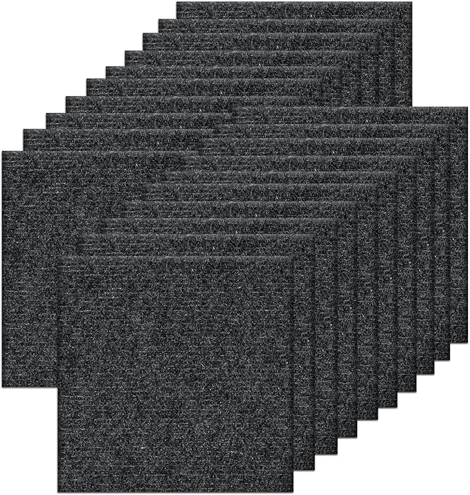 20Pcs Carpet Tiles Peel and Stick, Self Adhesive Carpet Floor Tile 12” x 12”, Dark Grey Soft Padded Flooring Sticker, Home Decor for Bedroom Living Room Office, 20 sq ft per Box