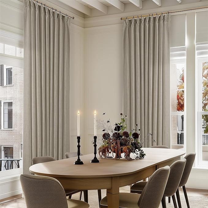 Taupe 60 Inch Wide Curtains 96 Inches Long for Living Room Light Filtering Semi Sheer Modern Farmhouse Pleated Curtain with Hooks Rings for Patio Sliding Door Large Window Burlywood Birch 1 Panel