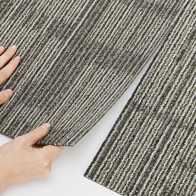 uyoyous 24 Pcs Commercial Carpet Tiles, 20'' x 20'' Twill Jacquard Carpet Squares with Non-Slip Backing, 64.58 Sq Ft Reusable Carpet Floor Tiles with Stickers for Home Office