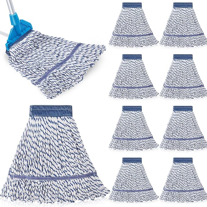 Nuogo 10 Pcs Commercial Mop Head Replacement Floor Cleaning Wet Heavy Duty Commercial Mop Refills General Cleaning(27.6 Inch,White, Blue)