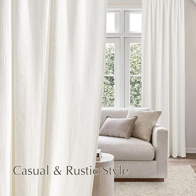 NICETOWN Natural Linen Curtains Jacquard Weave for Living Room, Privacy Light Filtering Boho Drapes for Farmhouse, W52 x L84, 2 Panels