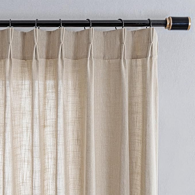 MYSKY HOME Curtains for Bedroom Semi Sheer Curtains 63 Inch Length for Dining Room Windows, Pinch Pleated Boho Linen Look Textured Fabric Soft Touch Light Filtering, 40" x 63", Taupe, Set of 2