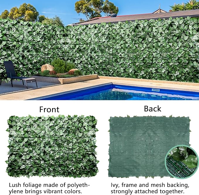 SunnyRoyal 4 Pcs 6' x 8' Artificial Fence Ivy Privacy Screen Greenery Wall with Mesh Back Ivy Leaf Fence Screen Decoration for Patio Outdoor Garden Yard Garden