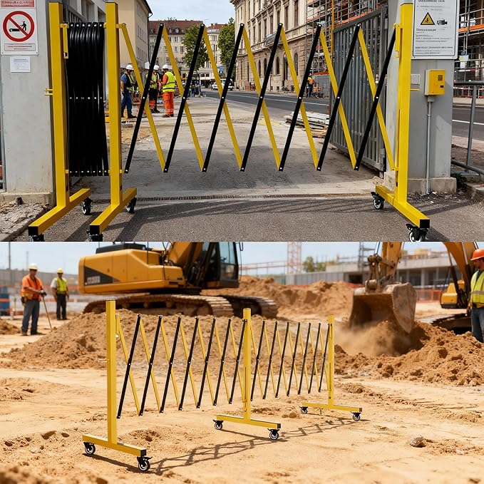 Industrial Expandable Barricade,Folding Security Gate Safety Barricade with Casters,Mobile Barrier Gate Outdoor,Adjustable Traffic Fence for Road Construction, Traffic Control,Pool (17FT-2PCS)