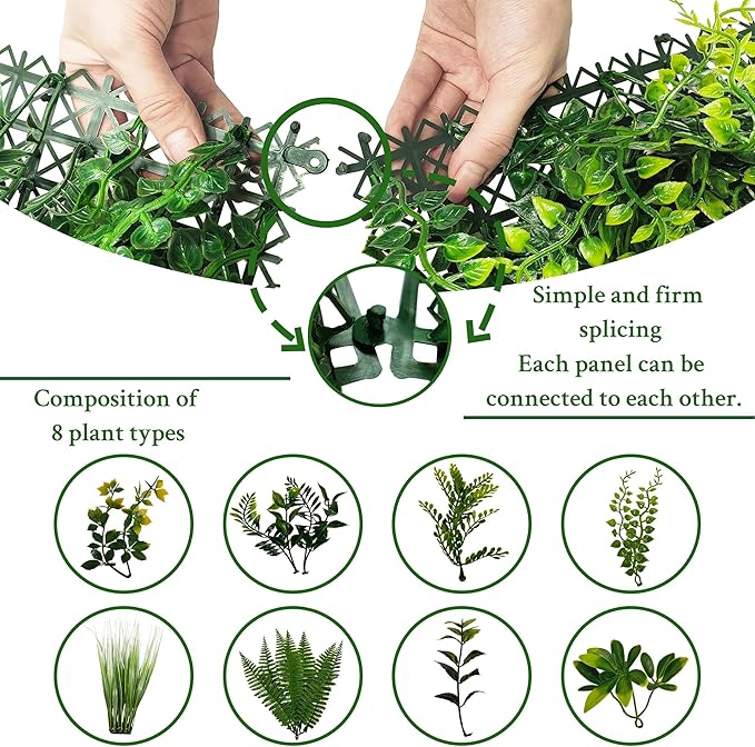Artificial Grass Wall Boxwood Panels: 40" x 120" (33.5 sqft) Greenery Ivy Privacy Fence Faux Backdrop with UV Protection Vine Leaf Hedge for Garden Covering,Outdoor Indoor Home Decor