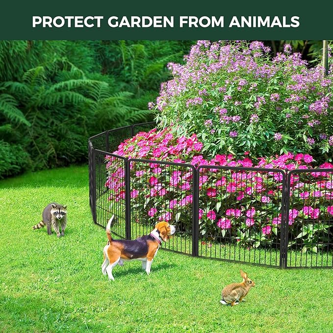 FXW Garden Fence Outdoor for The Yard – 24in(H) x 60.9ft(L) Heavy Duty Metal Animal Barrier for Dog and Rabbit, Decorative Dog Fence, 32 Panels, Black