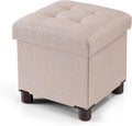 BRIAN & DANY Small Ottoman with Storage, Small Storage Ottoman, Folding Foot Stool with Wood Legs for Living Room and Bedroom Linen Rest Seat, 12.6"x12.6"x12.8" - Beige