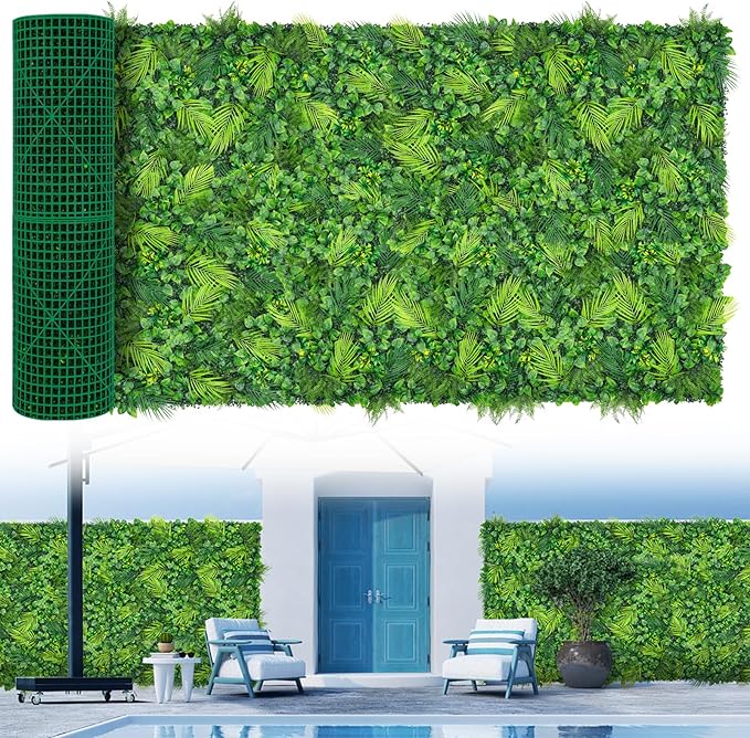 Artificial Plant Wall Roll Panels, 40"x120"(33.33 SQFT) Faux Grass Backdrop with UV Resistant Fern Leaves, Green Wall Decor for Outdoor Indoor Patio Garden Backyard