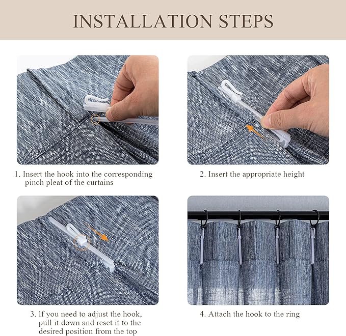 MYSKY HOME Blue Curtains for Bedroom 63 Inches Long Semi Sheer Light Filtering Drapes for Small Window Pinch Pleated Linen Look Window Draperies Set Country Curtains, 40 x 63 in, Dusty Blue, 2 Pieces