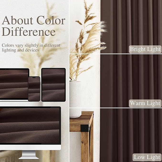 Nanspring Coffee Boho Curtains for Bedroom Back Tab Rod Pocket Semi Sheer Linen Curtains 90 Inches Long 2 Panel Set Light Filtering Neutral Farmhouse Lightweight Drapes for Living Room 52x90