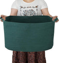Large Rectangle Blankets Basket Living Room 22"x17"x12" Woven Cotton Rope Storage Basket for Nursery Toy Baskets for Kids and Dogs Wicker Laundry Baskets Bin for Clothes Towels dark green