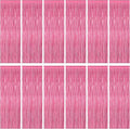 12 Pack Pink Backdrop, 3.28 FT x 7.05 FT Foil Fringe Curtains, Metallic Pink Tinsel Curtain Party Streamer Birthday Backdrop for Girl, Valentines Day Decorations Bachelorette Party Supplies