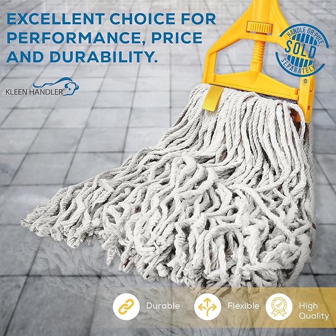 Pack of 6 Cut End Cotton Mop Head Replacement, 1.25-inch Universal Headband, Wet Mop Refills, Natural, 16 Oz