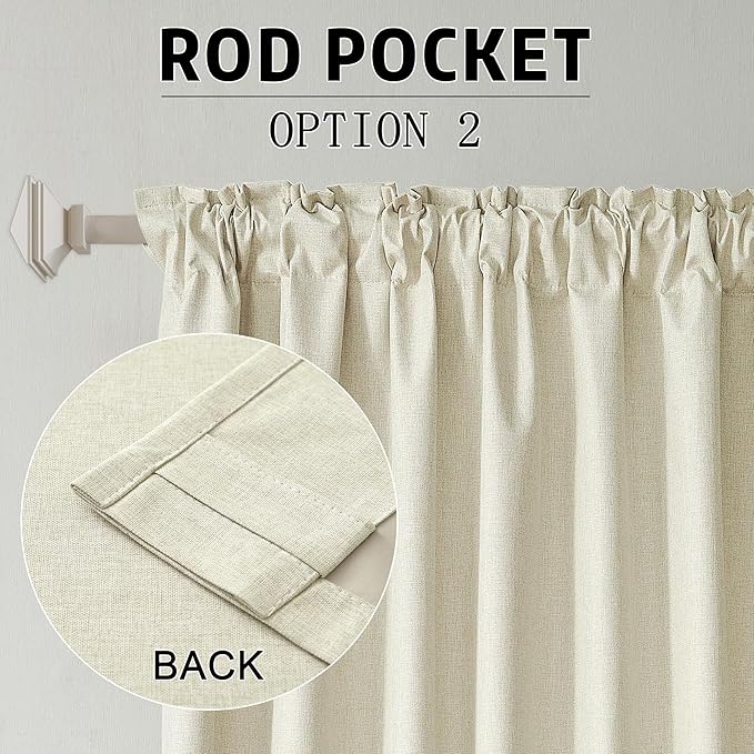 120 Inch Extra Long Linen Cream Beige Curtains Floor to Ceiling for Sliding Glass Doors 2 Panels, Flax Linen 100% Blackout Elegant Boho Thermal Curtains for Large Windows 10 FT Drapes,50 x 120 Inch