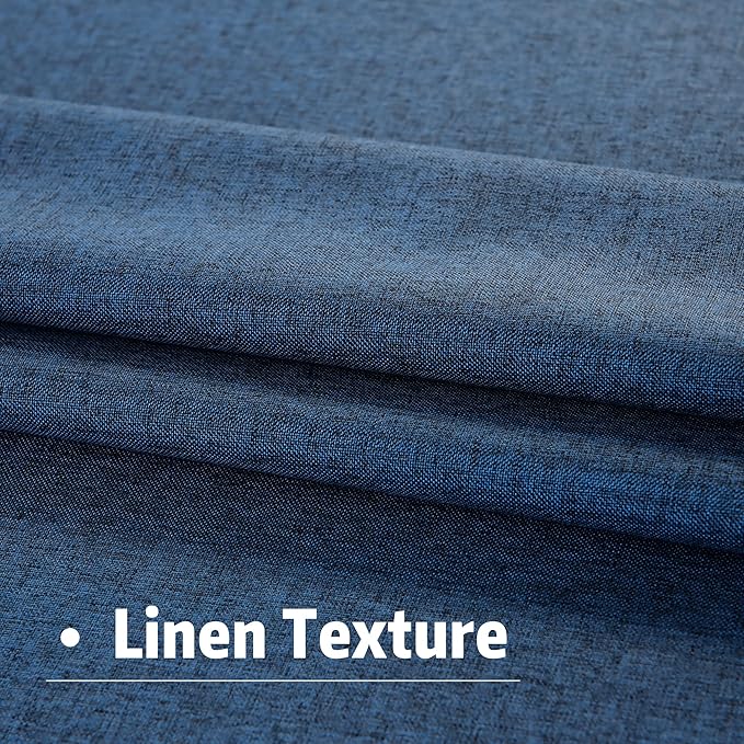 DUALIFE Blue Linen Full Blackout Curtains 108 Inch Length 2 Panels Set for Living Opaque Privacy Back Tab Thermal Insulated 100% Black Out Room Darkening 9ft Window Curtain Drapes 108 Inches Long