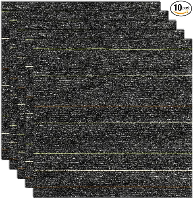 24 * 24in Self-Adhesive Carpet Tiles, Peel and Stick Floor Squares for Home Office, Removable Decorative Rug Mat, Easy Install, Sound Absorbing (10Pcs Dark Grey)