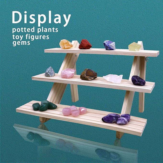 3 Tier Earring Display Stands For Selling, Retail Display Riser Earring, Ring Holder Stand, Removable Countertop Small Merchandise Display Stand, for Figures,Cupcake, Photo (Wood color)