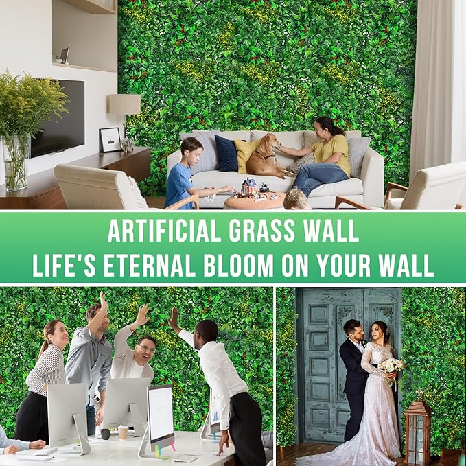 Grass Wall, Artificial Tropical Boxwood Panels 20"x20"(16pcs), Privacy Hedge Fence Screen with UV Protection, Greenery Backdrop for Indoor Home Wedding Decor and Outdoor Patio Backyard