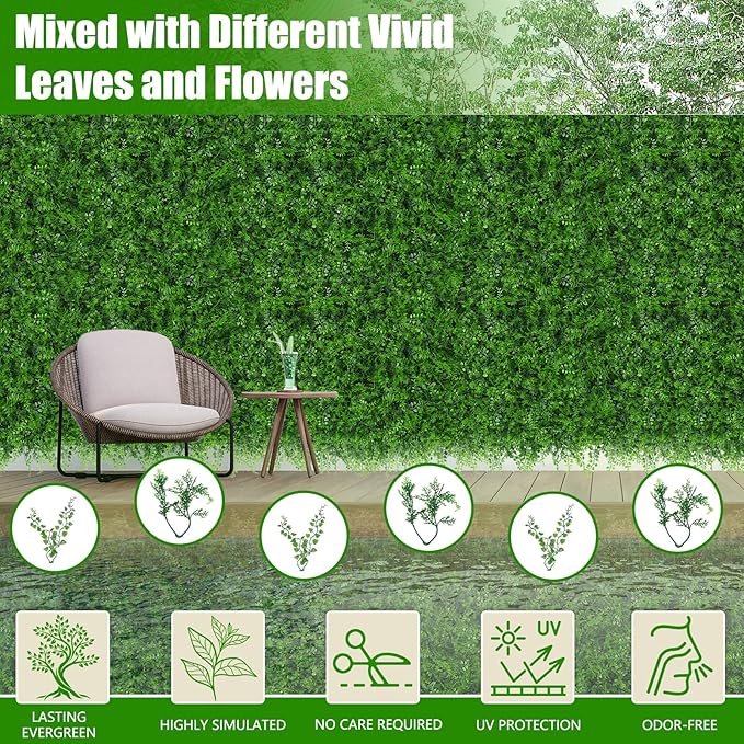 20"x20" 6pcs Grass Wall Panels, Artificial Fern Grass Backdrop with UV Protection, Fake Greenery Plant Boxwood Panels, Green Wall Decor for Outdoor Indoor Patio Garden Backyard