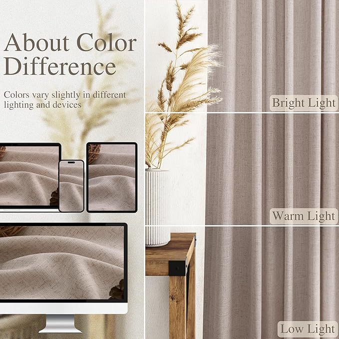 Oatmeal Flax Linen Curtains 90 Inches Long for Bedroom 2 Panels Back Tab Loop Pocket Privacy Neutral Semi Sheer Curtains Country Rustic Farmhouse Light Filtering Drapes for Dining Room 40x90 Inch