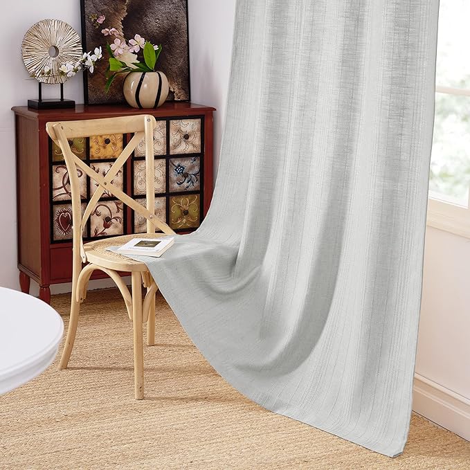 NICETOWN Waffle Weave Linen Grey 108 inch Curtains, Privacy Farmhouse Drapes Light Filtering Window Treatments for Living Room, W52 x L108, 2 Panels