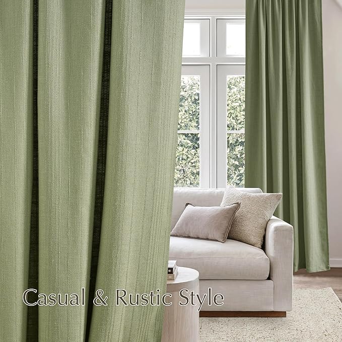 NICETOWN Linen Waffle Weave Sage Green Curtains for Bedroom, Privacy Farmhouse Drapes Light Filtering Window Treatments for Living Room, W52 x L96, 2 Panels