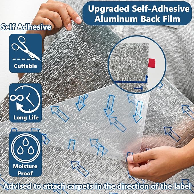 Carpet Tiles Peel and Stick 24” x 24”, Self Adhesive Soft Padded Flooring Stickers, Light Gray Home Decor for Bedroom Living Room Office, 10 Tiles & 40 sq ft per Box