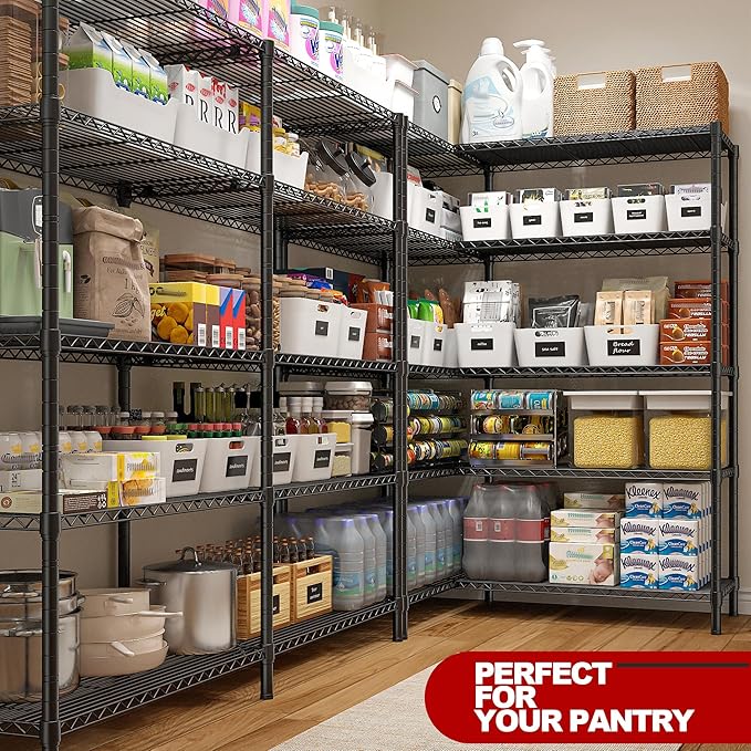 REIBII 1450LBS Shelves 5 Tier Metal Shelving Unit Storage Wire Shelving 58.1''W Pantry Shelves Wire Shelf Adjustable Garage Shelving Heavy Duty Storage Rack for Pantry Kitchen Garage, Black