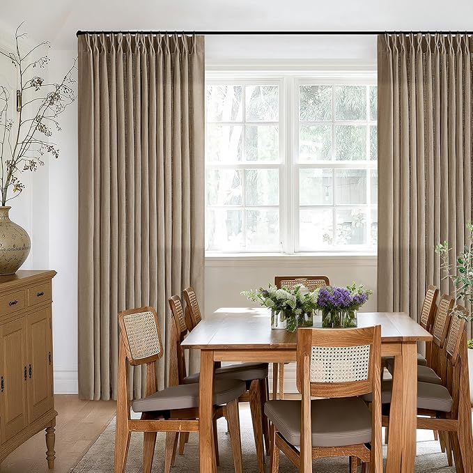 Extra Long Light Brown Linen Curtains 120 Inches Long Tan Brown Coffee Latte Farmhouse Rustic Curtain Light Filtering Semi Sheer Back Tab Pinch Pleat Curtain for Tall Ceiling Living Room 2 Panels