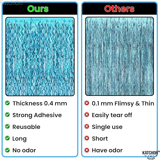 KatchOn, XtraLarge, Wavy Blue Foil Fringe Curtain - Pack of 2 | Foil Fringe Backdrop for Blue Christmas Decorations | Wavy Streamers for Winter Decorations, Birthday, Under The Sea Party Decoration