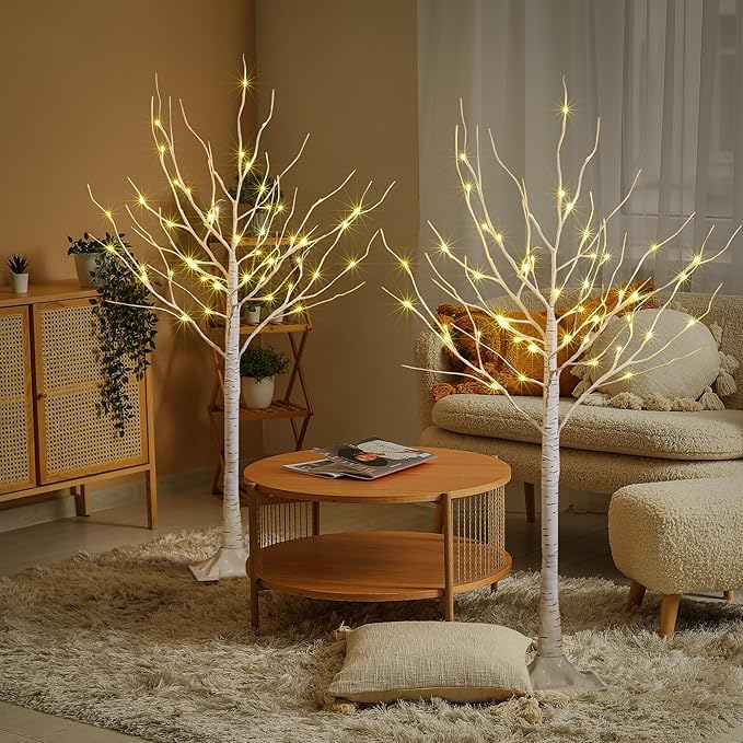 LIGHTSHARE 4 Feet 48L LED Birch Tree Lights, Pack of 2, Warm White, for Holiday Party and Christmas Decoration, Indoor and Outdoor Use