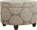 Homepop Home Decor | Upholstered Round Storage Ottoman | Ottoman with Storage for Living Room & Bedroom, Brown Medallion