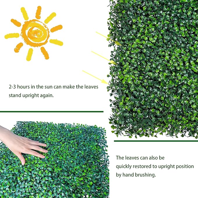 Artificial Grass Wall Panels:16" X 12" 6P (8 sqft) UV-Anti Greenery Boxwood Backdrop for Indoor Outdoor Green Wall Decor & Ivy Fence Covering Privacy