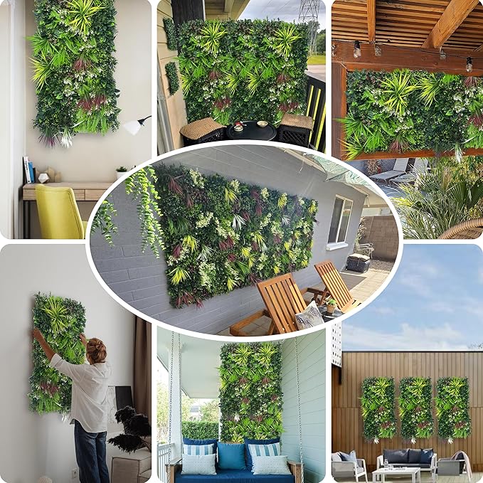 Artificial Hedge Grass Wall Panel: 40" x 20" UV-Anti Faux Boxwood Ivy Greenery Backdrop, Fake Green Plant Fence for Indoor & Outdoor Privacy Screen and Home Decor