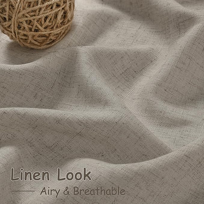 Nanspring Grey Beige 72 Inch Curtains for Living Room Linen Blend Luxury Light Filtering Semi Sheer Curtain Back Tab Simple Modern Neutral Elegant Boho Gray Drapes for Bedroom 52x72, 2 Panels