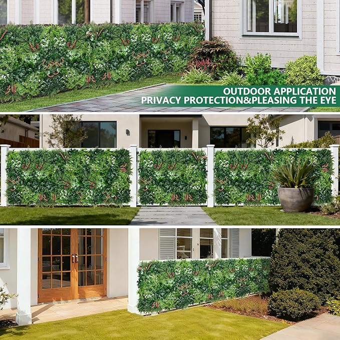 8PCS Grass Wall Panels, 20"x20" Artificial Ivy Greenery Wall Backdrop, UV-Anti Faux Boxwood Grass Panels Green Wall Decor for Garden Patio Balcony