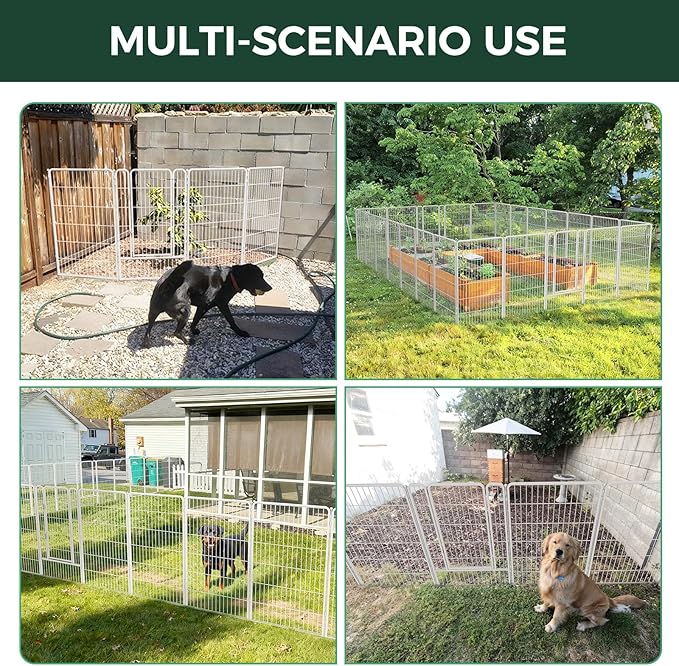 FXW Garden Fence Outdoor for The Yard – 45in(H) x 54.7ft(L) Heavy Duty Metal Animal Barrier for Dog and Rabbit, Decorative Dog Fence, 24 Panels, White