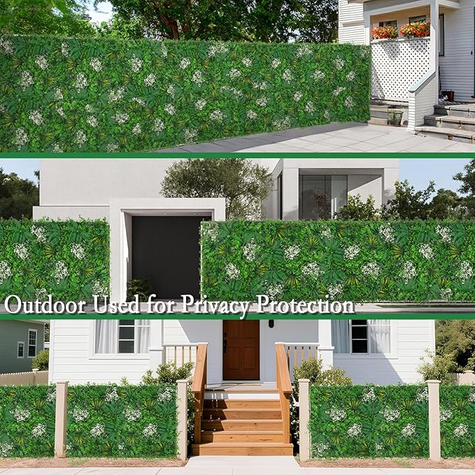 20"x20" Grass Wall Panels, 8PCS Artificial Greenery Backdrop Wall with UV Resistant Leaves, Faux Green Wall Decor for Outdoor Indoor Patio Garden Backyard