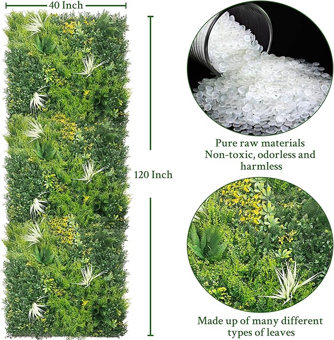 Artificial Grass Wall Boxwood Panels: 40" x 120" (33.5 sqft) Greenery Ivy Privacy Fence Faux Backdrop with UV Protection Vine Leaf Hedge for Garden Covering,Outdoor Indoor Home Decor