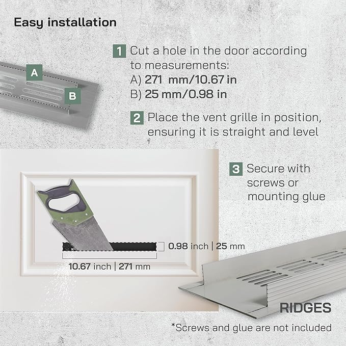 Vent Systems 11.81 x 1.57 (Outer Size) Rectangular Door Vent - Silver Aluminum Vent Cover, Toe Kick Vent Cover - HVAC for Home Improvement Cabinet Vent - Intake/Exhaust Door Return Air Vent