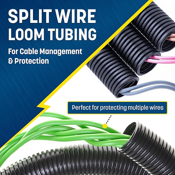 GS Power 1/2 Inch x 50ft Split Wire Loom Tubing, Split Cable Sleeve Cord Protector for Industrial Electrical Wires, Automotive Wire Cover Flexible, High Temperature Cable Conduit, Wrap