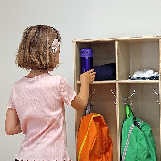 Factory Direct Partners 13138-NT Birch 2-Section Coat Locker with Bench, Storage Cubbies and Coat Hooks - Natural