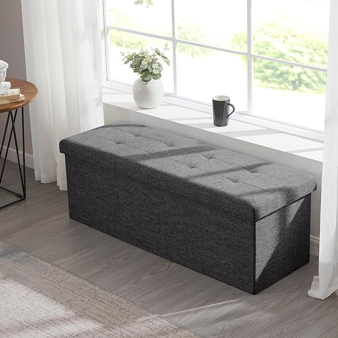 Ornavo Home 43 Inch Folding Storage Ottoman with Storage Bench, Long Large Storage Ottoman Bench, Storage Chest, Foot Rest Stool, Bedroom Bench with Storage - (Dark Gray)