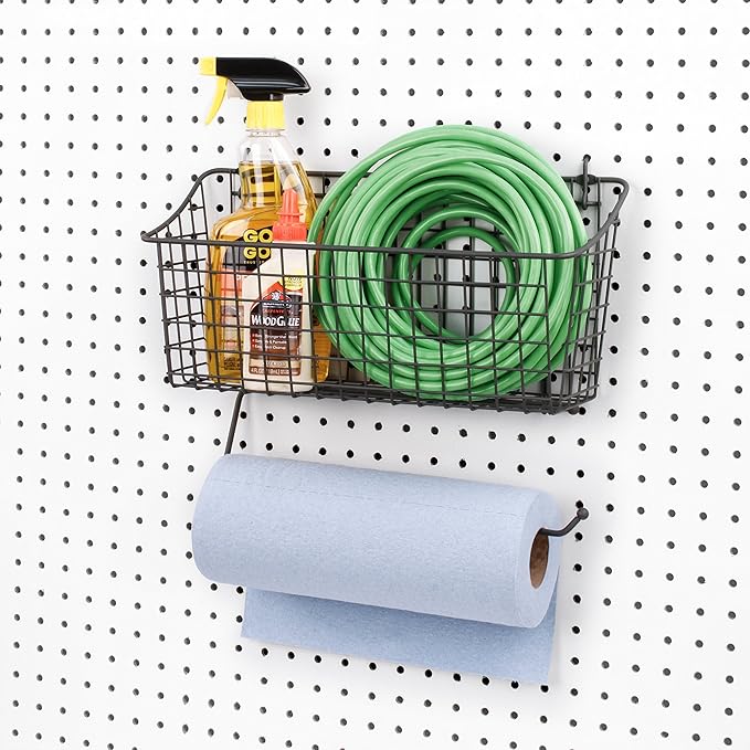 Spectrum Diversified Pegboard/Wall Mount Basket and Paper Towel Holder, 5.5" L X 15.25" W, Industrial Gray (Pack of 5)