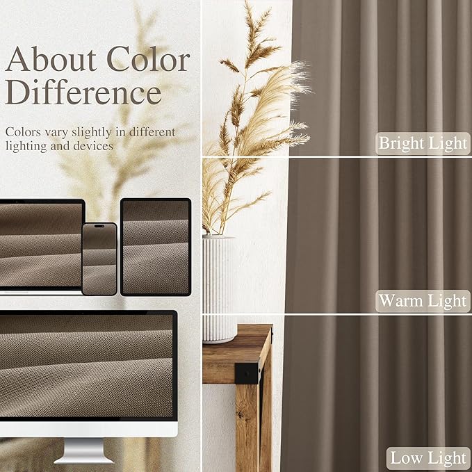 Dark Taupe Kitchen Cafe Curtains 45 Inch Length 2 Panel Set Back Tab Rod Pocket Semi Sheer Light Filtering Short Curtain Farmhosue Small Curtains for Basement Window Bathroom Living Room 52x45