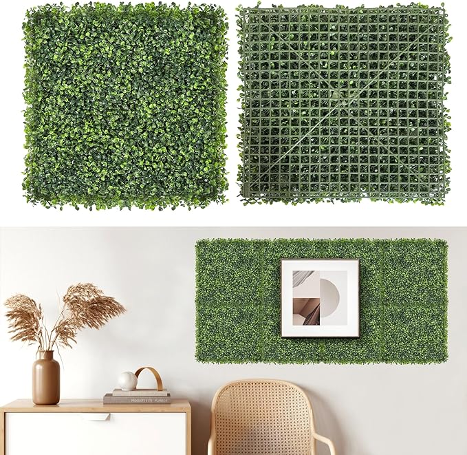 Artificial Grass Wall Panels, 24 PCS 20x20 inch Boxwood Hedge Wall Panels with 100 Zip Ties, Boxwood Backdrop for Outdoor Indoor Decorative Fences Privacy Hedge