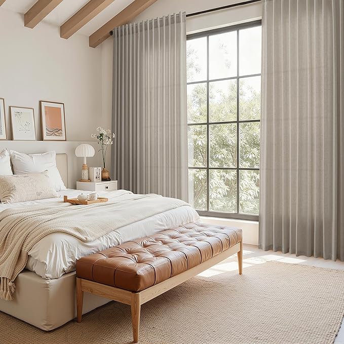 Nanspring Grey Beige 72 Inch Curtains for Living Room Linen Blend Luxury Light Filtering Semi Sheer Curtain Back Tab Simple Modern Neutral Elegant Boho Gray Drapes for Bedroom 52x72, 2 Panels