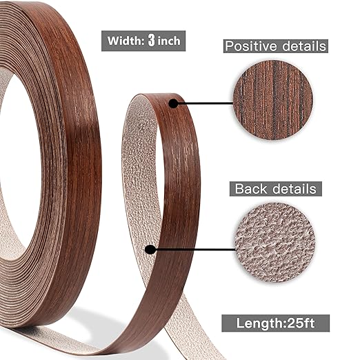 GSCIT Club Cherry Edge Banding, 3 inch x 25ft roll of Veneer Edge Banding - Pre-glued Flexible, Wood PVC Tape for Cabinet Repair & Furniture Restoration